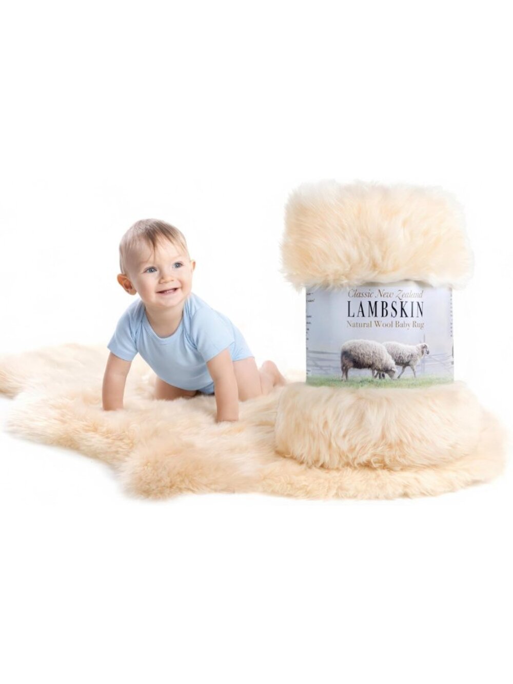Luxurious New Zealand Lambskin Baby Rug, Soft Unshorn Sheepskin, 2x3 ft